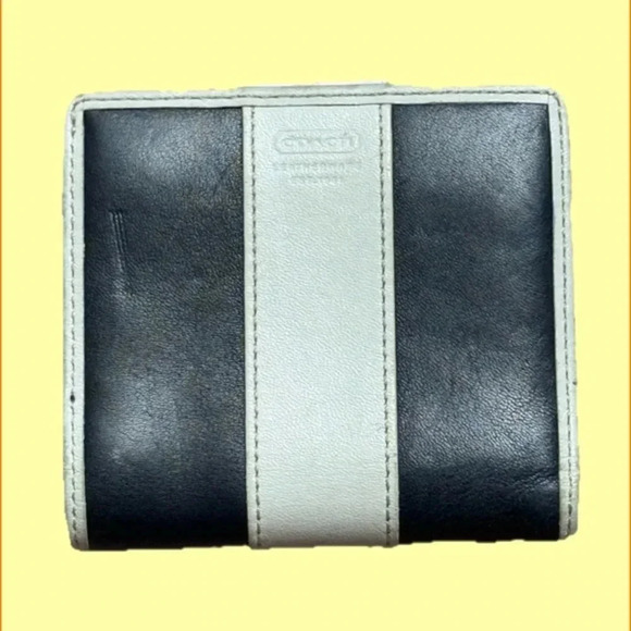 Vintage Coach Leather Wallet Navy & White Stripe - Picture 1 of 8